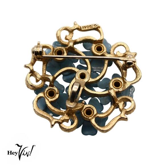 Vintage Avon Flower Pin Brooch Pendant Blue Enamel Flowers Rhinestones - Hey Viv - Picture 2 of 4